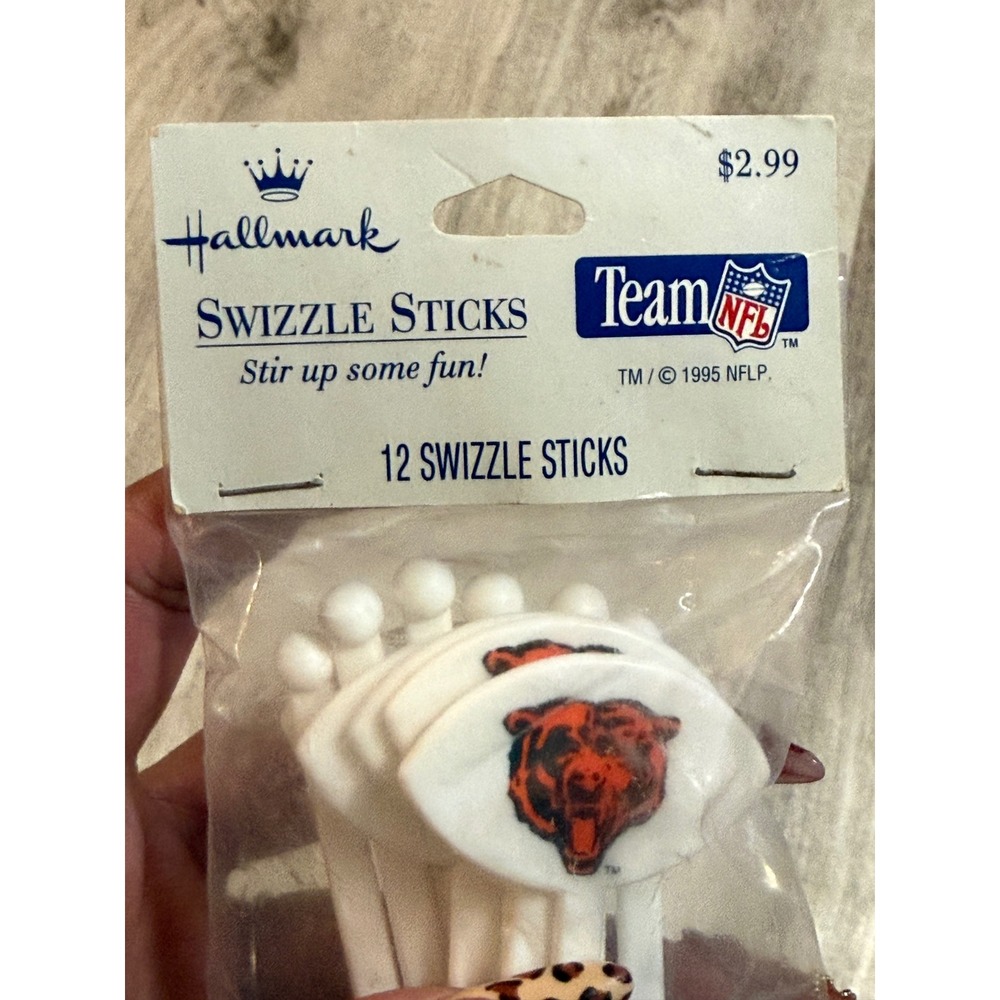 Vintage 1995 Hallmark Team NFL Chicago Bears Swizzle Sticks 12pk White Plastic